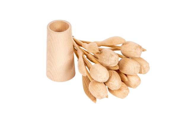 Wooden tulip bouquet, wooden flowers, 9 wooden tulips, 34 cm, including nature wooden vase, bouquet, decoration, gift,